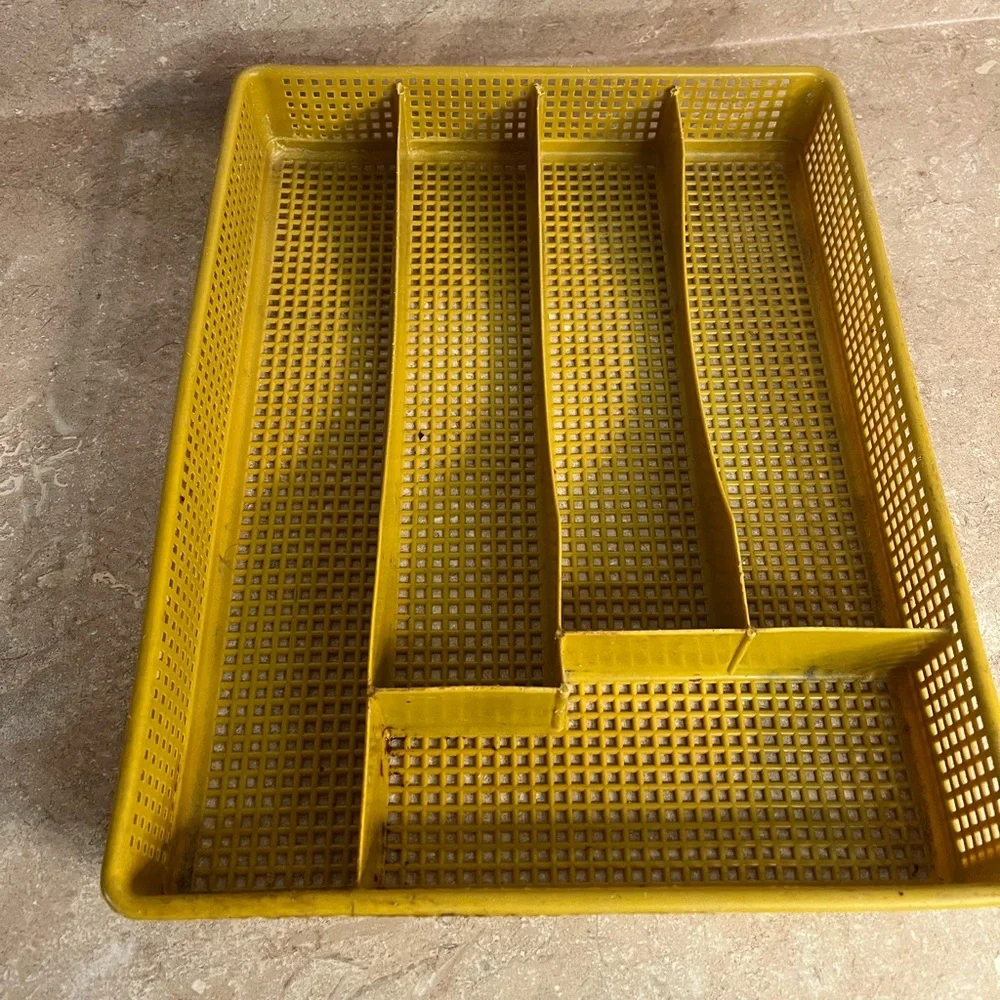 Vintage Yellow Plastic Cutlery Tray Organizer